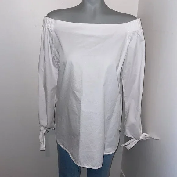 JOA Los Angeles long sleeve top tie detail at wrist cotton white medium - Picture 1 of 7